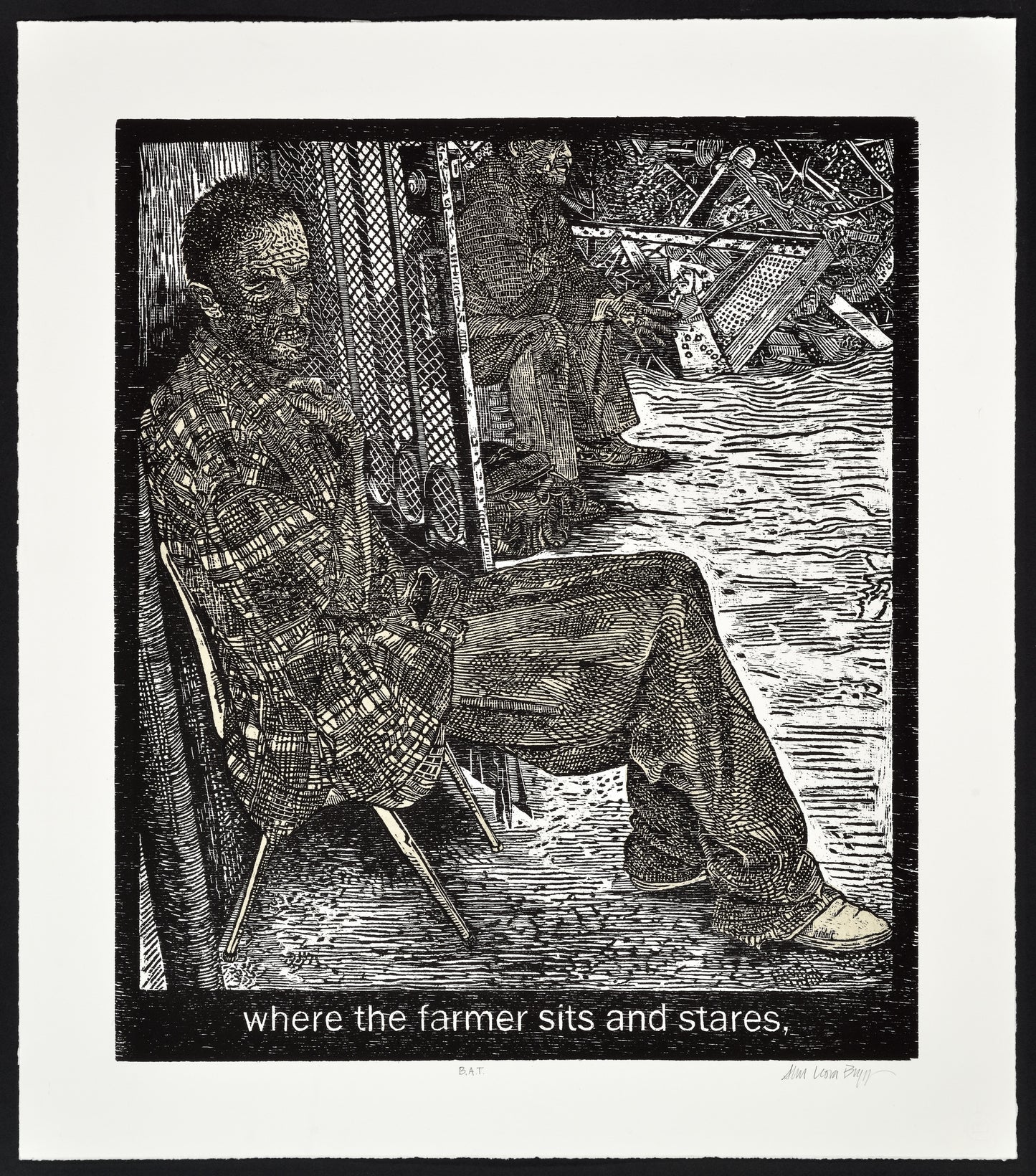 Where the farmer sits and stares